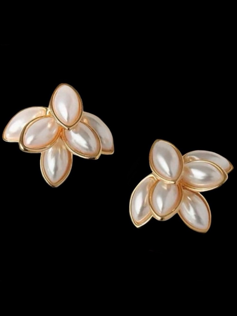 “Navette Pearl Petals” Marquis Ellipse 3D Weeping Flower Floral Gold Ear Jackets